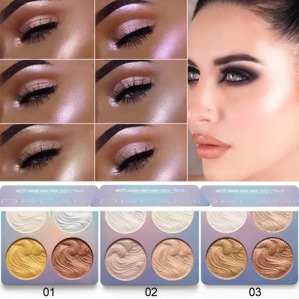 Chameleon 4-in-1 Shimmer Highlighter Powder Palette in 3 Color Combinations - Image 2