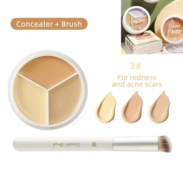 XIXI Tri Color Concealer Pot - Color Correcting Concealer for Dark Circles & Spots With Optional Brush - Image 7