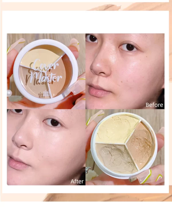 XIXI Tri Color Concealer Pot - Color Correcting Concealer for Dark Circles & Spots With Optional Brush - Image 21