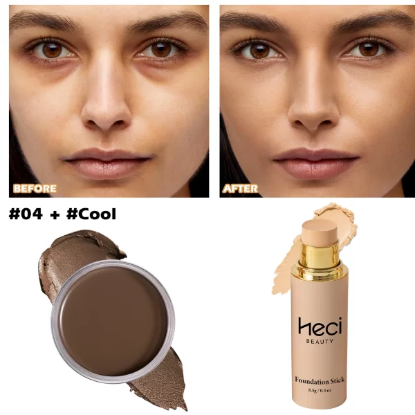 HECI BEAUTY 2pcs Set Concealer and Stick Foundation For 5 Skin tones - Long-Lasting, Nourishing, and Waterproof - Image 7