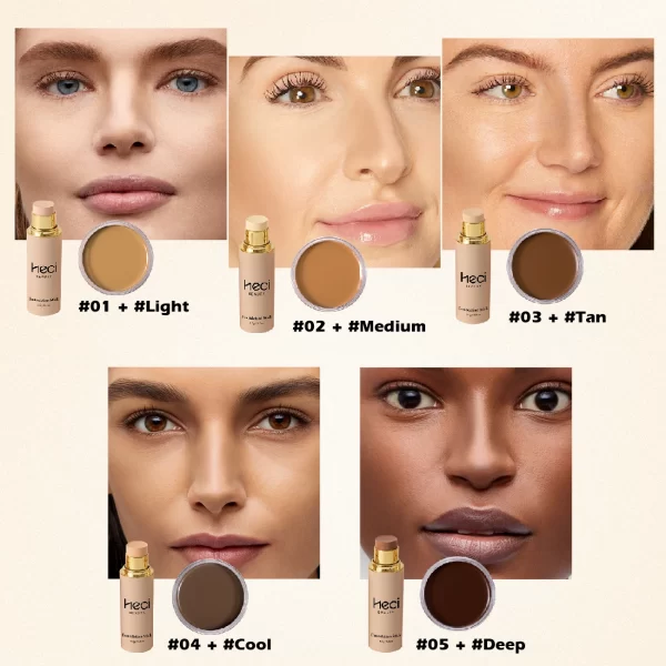 HECI BEAUTY 2pcs Set Concealer and Stick Foundation For 5 Skin tones - Long-Lasting, Nourishing, and Waterproof - Image 3