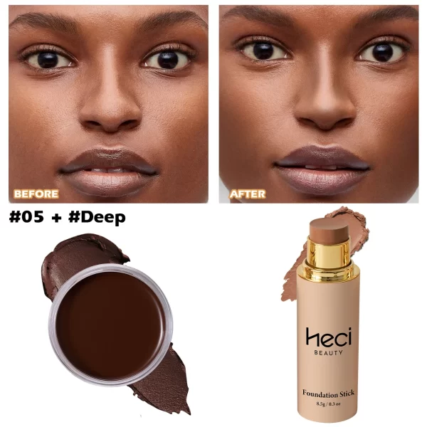 HECI BEAUTY 2pcs Set Concealer and Stick Foundation For 5 Skin tones - Long-Lasting, Nourishing, and Waterproof