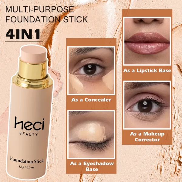 HECI BEAUTY 2pcs Set Concealer and Stick Foundation For 5 Skin tones - Long-Lasting, Nourishing, and Waterproof - Image 10