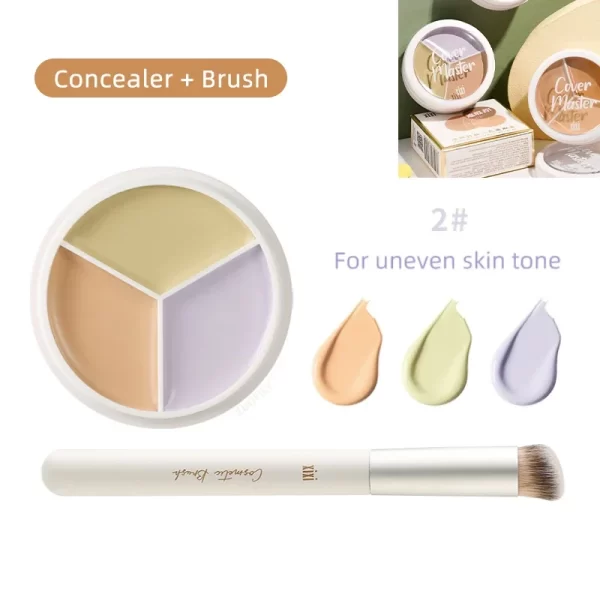 XIXI Tri Color Concealer Pot - Color Correcting Concealer for Dark Circles & Spots With Optional Brush - Image 8