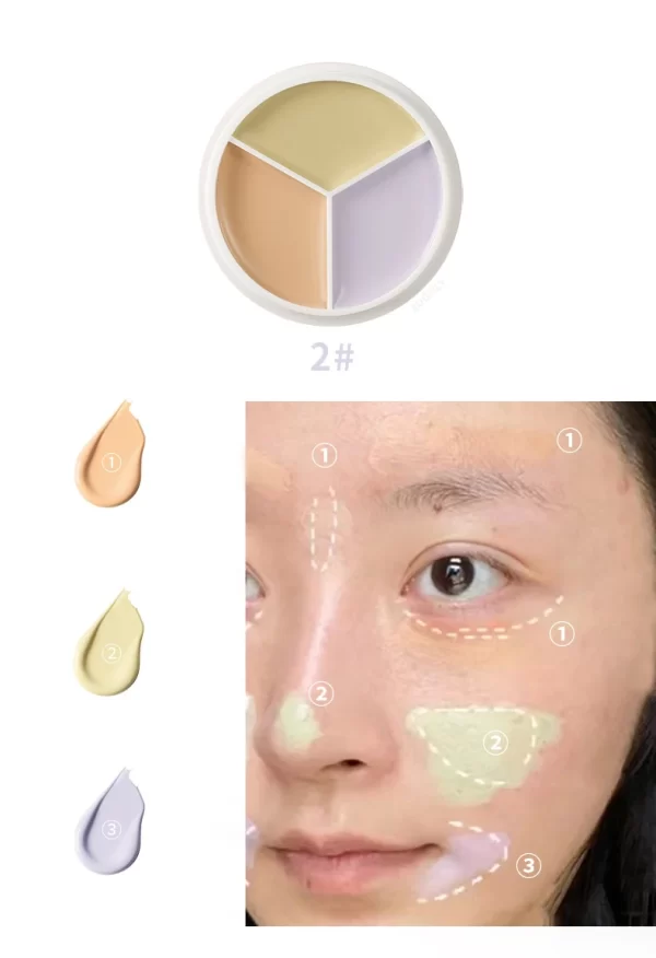 XIXI Tri Color Concealer Pot - Color Correcting Concealer for Dark Circles & Spots With Optional Brush - Image 16