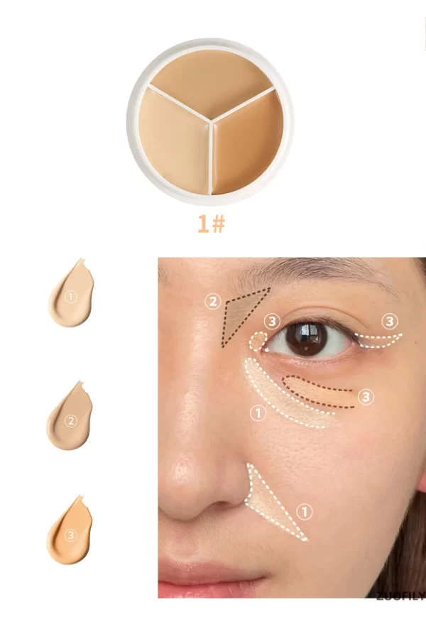 XIXI Tri Color Concealer Pot - Color Correcting Concealer for Dark Circles & Spots With Optional Brush - Image 14