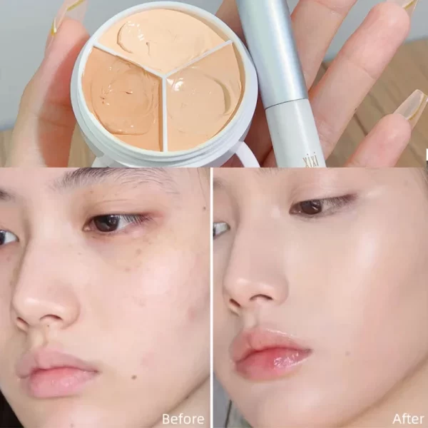 XIXI Tri Color Concealer Pot - Color Correcting Concealer for Dark Circles & Spots With Optional Brush - Image 3