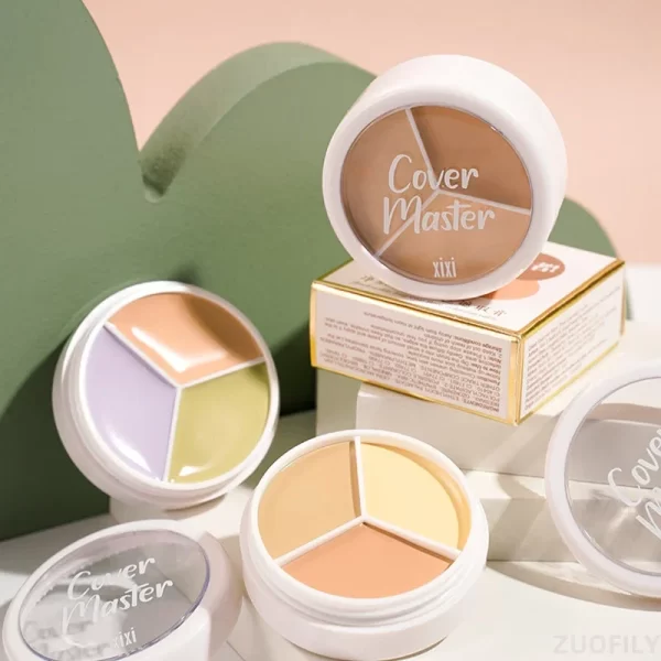 XIXI Tri Color Concealer Pot - Color Correcting Concealer for Dark Circles & Spots With Optional Brush