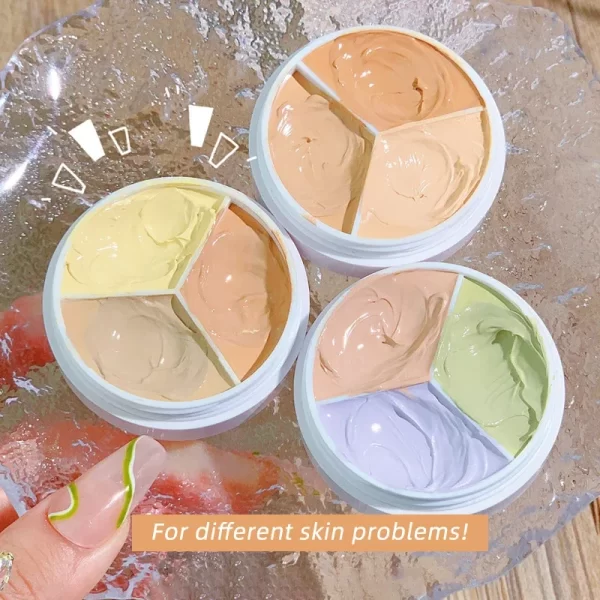 XIXI Tri Color Concealer Pot - Color Correcting Concealer for Dark Circles & Spots With Optional Brush - Image 2