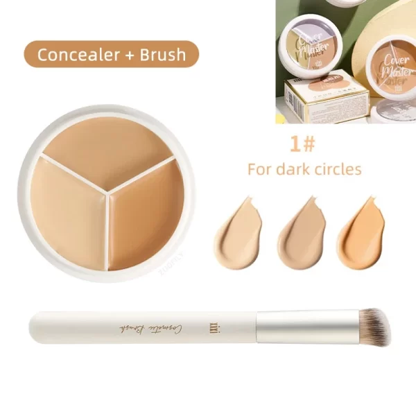 XIXI Tri Color Concealer Pot - Color Correcting Concealer for Dark Circles & Spots With Optional Brush - Image 9