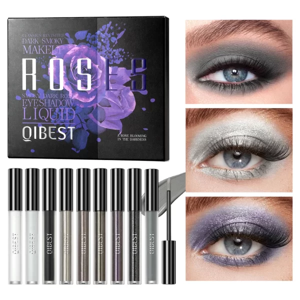 QIBEST 9-Piece Smoky Eye Gray Glitter Liquid Eyeshadow Stick Set