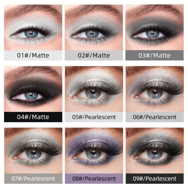 QIBEST 9-Piece Smoky Eye Gray Glitter Liquid Eyeshadow Stick Set - Image 2