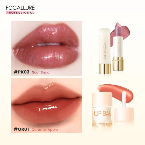 FOCALLURE 2 Pcs Lip Gloss & Balm Lipstick Set