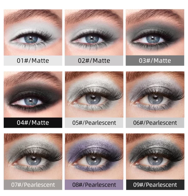 QIBEST 9-Piece Smoky Eye Gray Glitter Liquid Eyeshadow Stick Set - Image 5